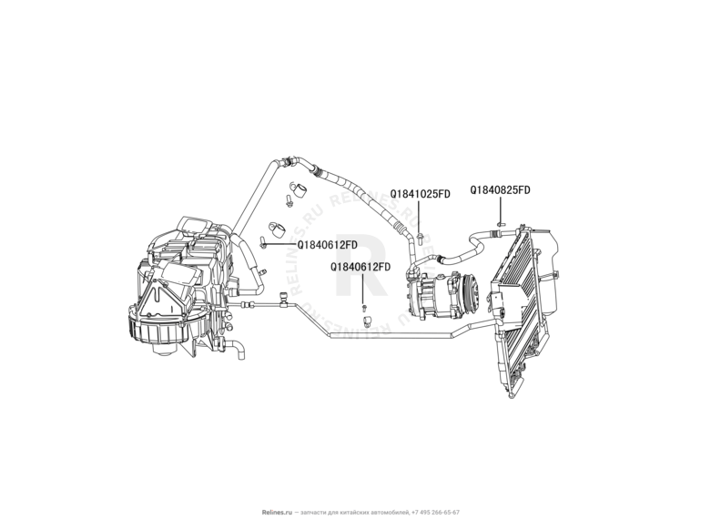Запчасти Great Wall Hover H3 Поколение I (2010) 2.0л, 4×4 — Компрессор и трубки кондиционера (1) — схема