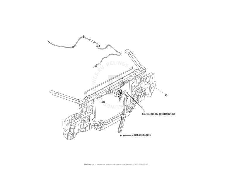 Запчасти Great Wall Hover H3 Поколение I (2010) 2.0л, 4×4 — Рамка, кронштейны радиатора, замок капота и его составляющие — схема