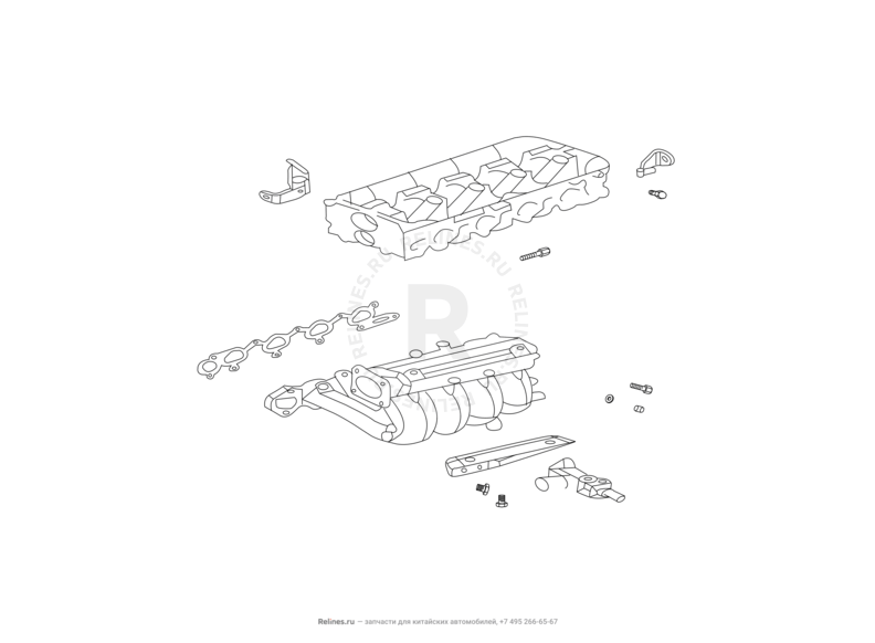 Запчасти Great Wall Hover H3 Поколение I — рестайлинг (2014) 2.0л, турбо, 4×4 — Впускной коллектор и прокладки — схема