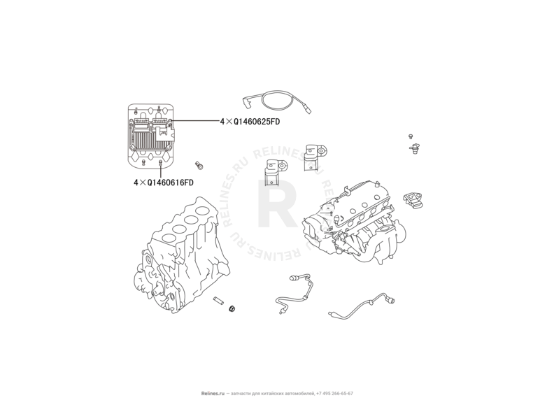Запчасти Great Wall Hover H3 Поколение I — рестайлинг (2014) 2.0л, турбо, 4×4 — Датчики и блок системы управления двигателем — схема