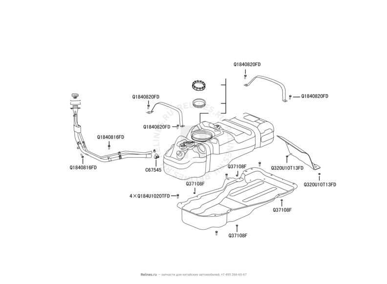 Запчасти Great Wall Hover H3 Поколение I — рестайлинг (2014) 2.0л, турбо, 4×4 — Топливный бак — схема