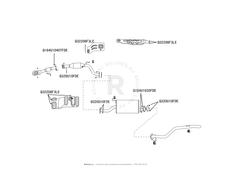 Запчасти Great Wall Hover H3 Поколение I — рестайлинг (2014) 2.0л, турбо, 4×4 — Выпускная система — схема