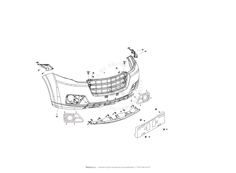 Запчасти Great Wall Hover H3 Поколение I — рестайлинг (2014) 2.0л, турбо, 4×4 — Передний бампер — схема