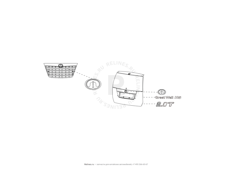Запчасти Great Wall Hover H3 Поколение I — рестайлинг (2014) 2.0л, турбо, 4×4 — Эмблемы, молдинги и надписи на крыло (2) — схема