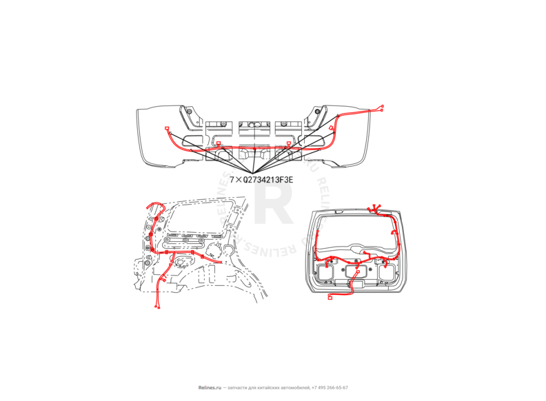 Запчасти Great Wall Hover H3 Поколение I — рестайлинг (2014) 2.0л, турбо, 4×4 — Проводка задней части кузова (1) — схема