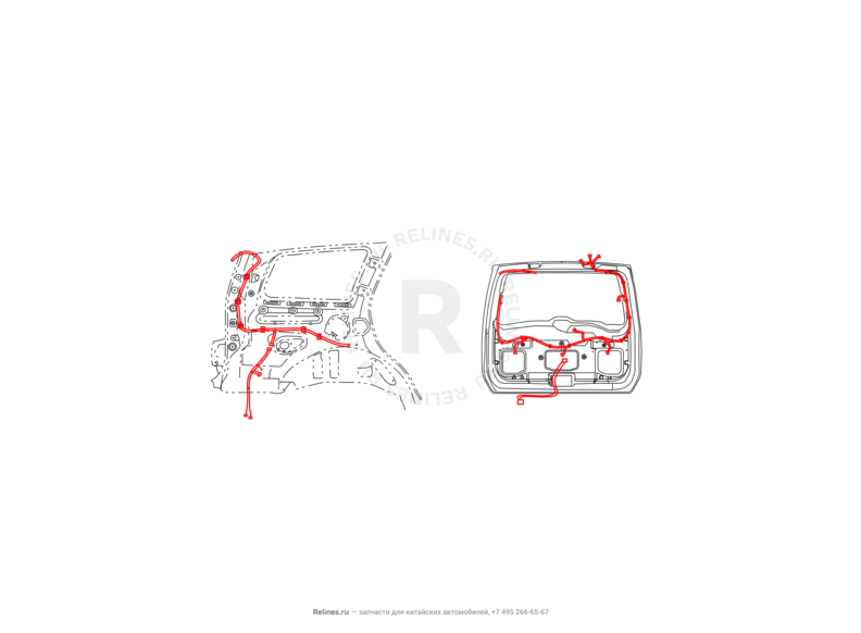 Запчасти Great Wall Hover H3 Поколение I — рестайлинг (2014) 2.0л, турбо, 4×4 — Проводка задней части кузова (2) — схема