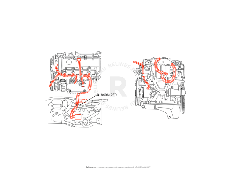 Запчасти Great Wall Hover H3 Поколение I — рестайлинг (2014) 2.0л, турбо, 4×4 — Проводка двигателя — схема