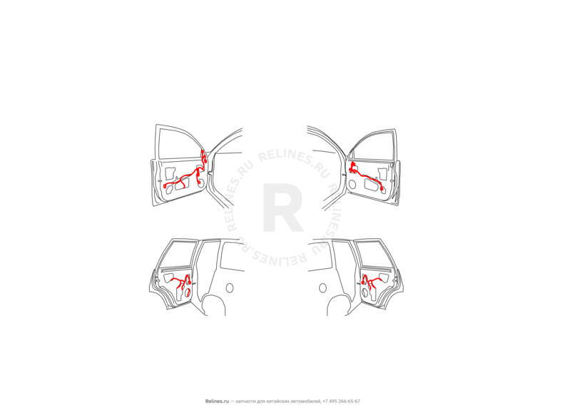 Запчасти Great Wall Hover H3 Поколение I — рестайлинг (2014) 2.0л, турбо, 4×4 — Проводка дверей — схема