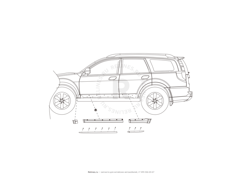 Запчасти Great Wall Hover H3 Поколение I — рестайлинг (2014) 2.0л, турбо, 4×4 — Уплотнители, молдинги, накладки дверей и порогов — схема
