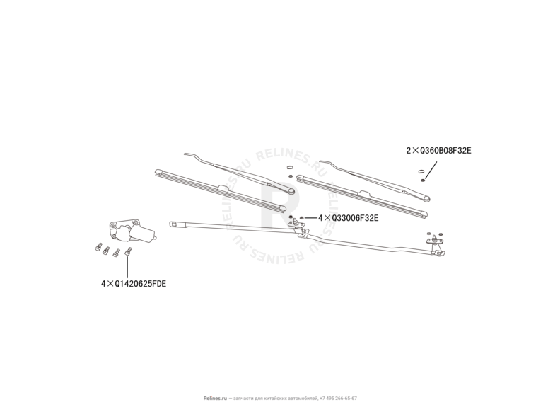 Запчасти Great Wall Hover H3 Поколение I — рестайлинг (2014) 2.0л, турбо, 4×4 — Стеклоочистители и их составляющие (щетки, мотор и поводок) — схема