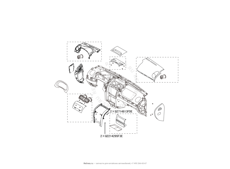 Запчасти Great Wall Hover H3 Поколение I — рестайлинг (2014) 2.0л, турбо, 4×4 — Передняя панель (торпедо) (1) — схема