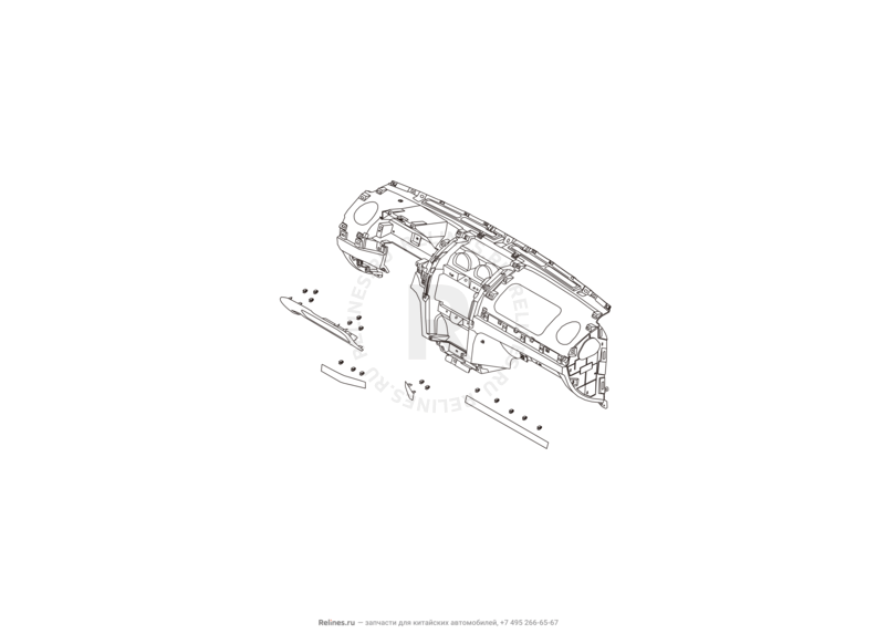 Запчасти Great Wall Hover H3 Поколение I — рестайлинг (2014) 2.0л, турбо, 4×4 — Передняя панель (торпедо) (2) — схема