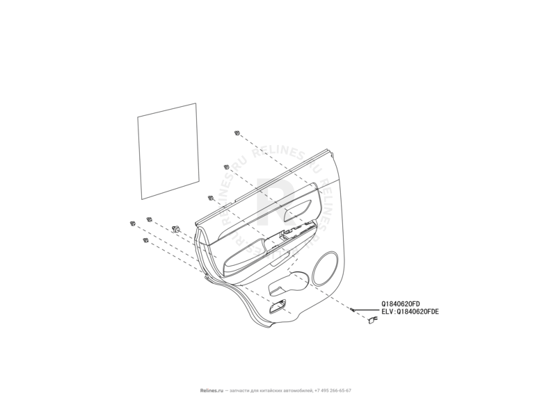 Запчасти Great Wall Hover H3 Поколение I — рестайлинг (2014) 2.0л, турбо, 4×4 — Обшивка и комплектующие задних дверей — схема