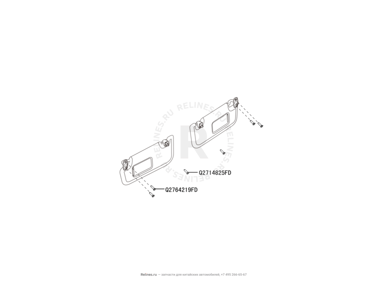 Запчасти Great Wall Hover H3 Поколение I — рестайлинг (2014) 2.0л, турбо, 4×4 — Солнцезащитные козырьки (1) — схема