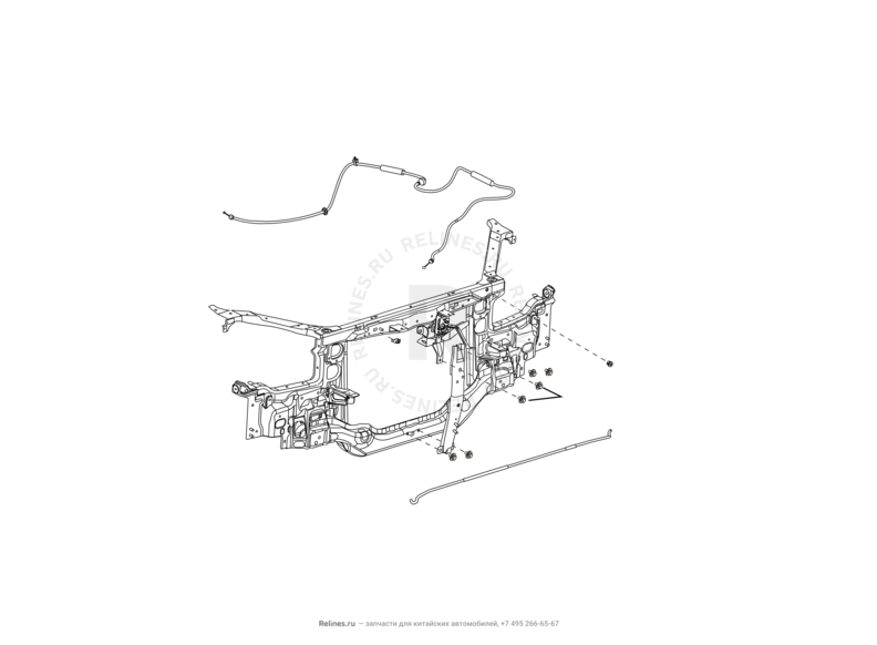 Запчасти Great Wall Hover H3 Поколение I — рестайлинг (2014) 2.0л, турбо, 4×4 — Рамка, кронштейны радиатора, замок капота и его составляющие — схема