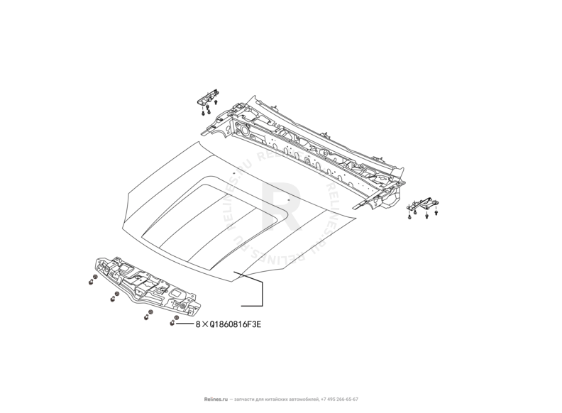 Запчасти Great Wall Hover H3 Поколение I — рестайлинг (2014) 2.0л, турбо, 4×4 — Капот — схема
