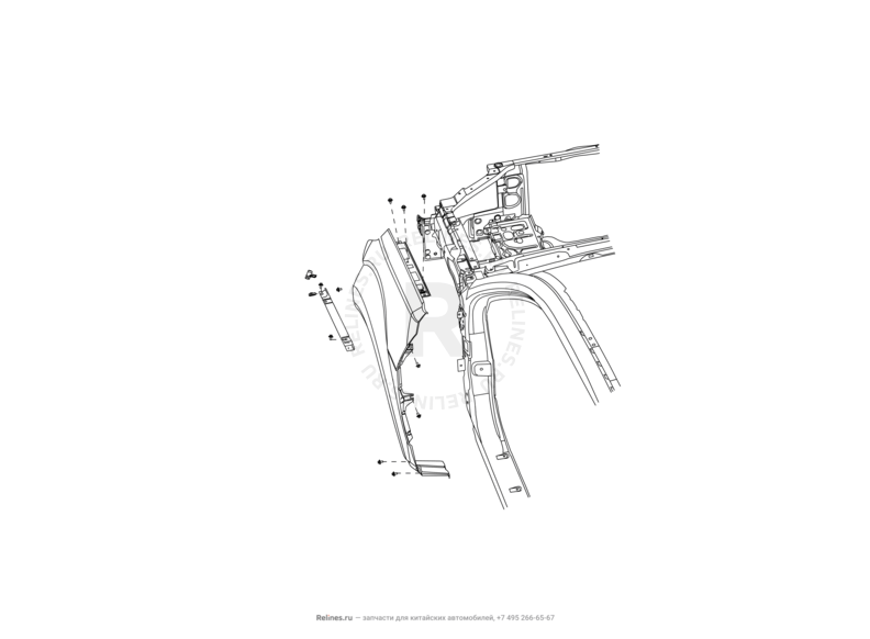 Запчасти Great Wall Hover H3 Поколение I — рестайлинг (2014) 2.0л, турбо, 4×4 — Брызговики, решетки, накладки, подкрылки — схема