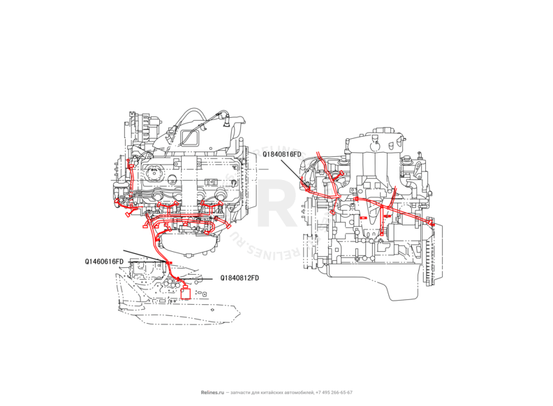 Запчасти Great Wall Hover H3 Поколение I (2010) 2.4л, 4×4 — Проводка двигателя — схема