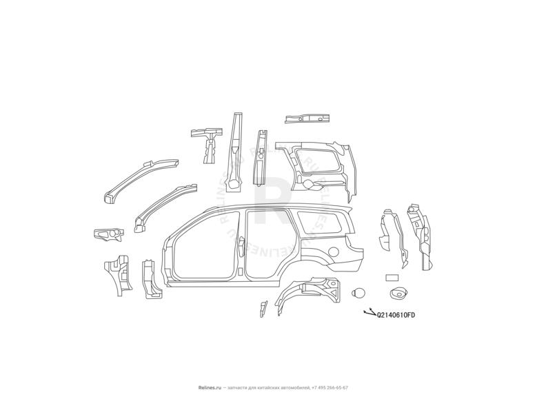 Запчасти Great Wall Hover H3 Поколение I — рестайлинг (2014) 2.0л, турбо, 4×4 — Боковины (2) — схема