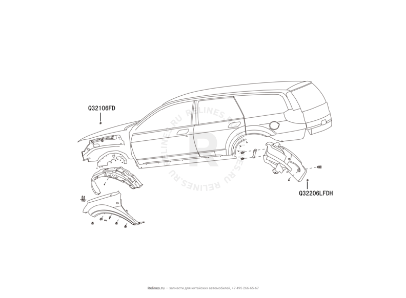 Запчасти Great Wall Hover H3 Поколение I — рестайлинг (2014) 2.0л, турбо, 4×4 — Подкрылки и брызговики — схема