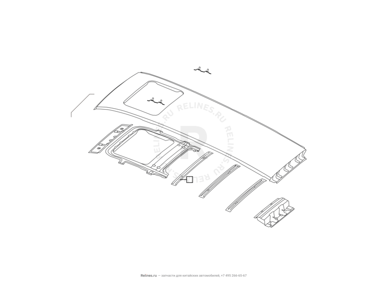 Запчасти Great Wall Hover H3 Поколение I — рестайлинг (2014) 2.0л, турбо, 4×4 — Крыша и усилители крыши (2) — схема