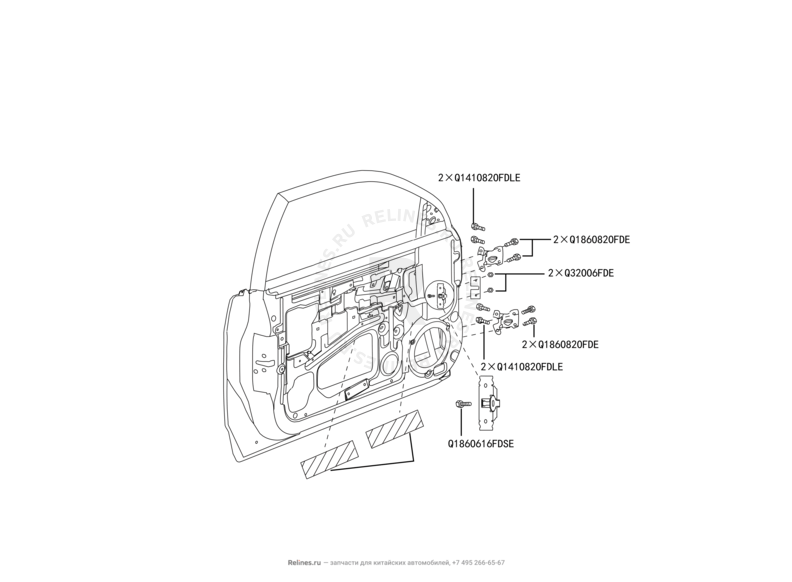 Запчасти Great Wall Hover H3 Поколение I — рестайлинг (2014) 2.0л, турбо, 4×4 — Двери передние и их комплектующие (уплотнители, молдинги, петли, стекла и зеркала) — схема