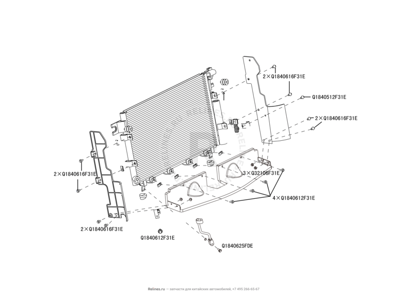 Запчасти Great Wall Hover H3 Поколение I — рестайлинг (2014) 2.0л, турбо, 4×4 — Радиатор кондиционера — схема