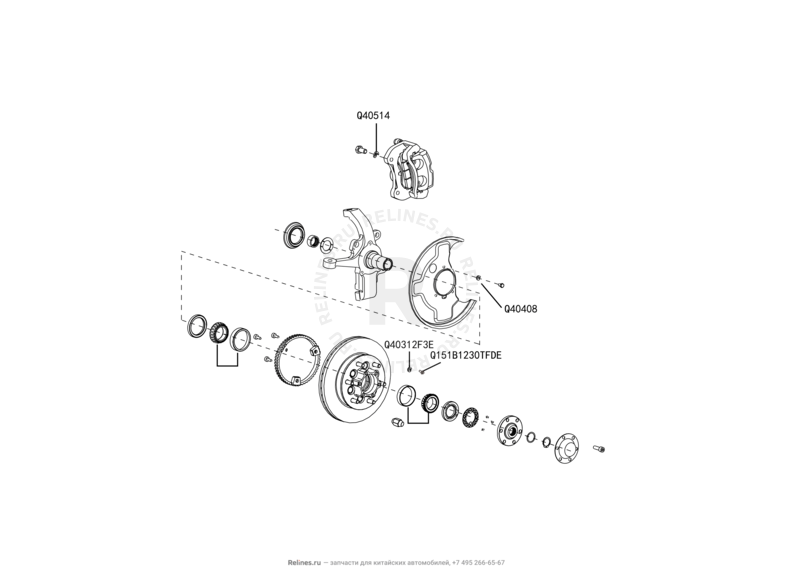Поворотный кулак, ступица, тормозной диск Great Wall Hover H3 — схема