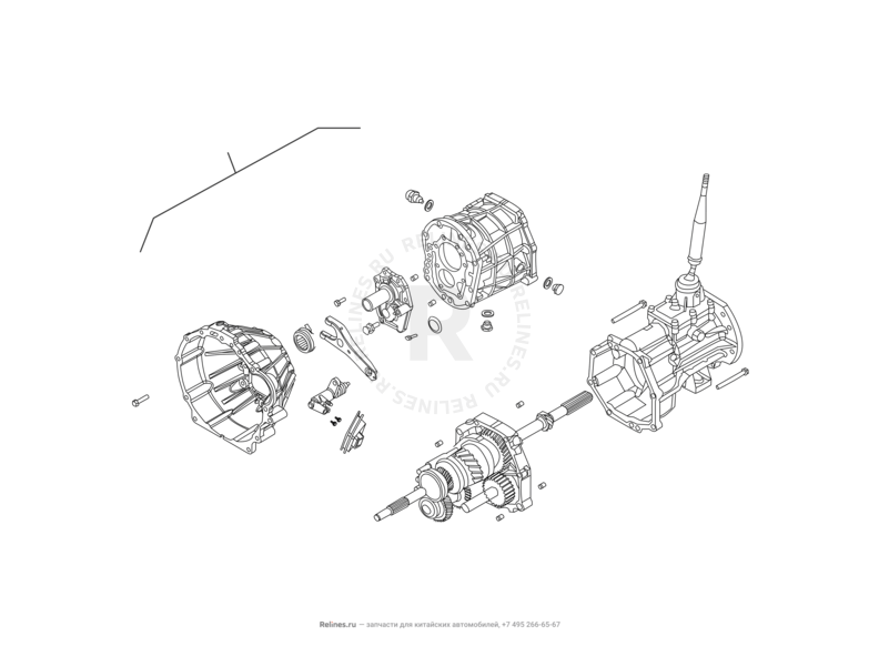 Запчасти Great Wall Hover H3 Поколение I (2010) 2.4л, 4×4 — Трансмиссия (коробка переключения передач, КПП) (1) — схема