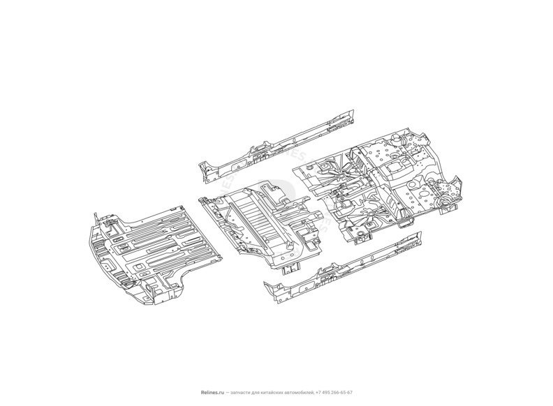 Запчасти Great Wall Hover H3 Поколение I (2010) 2.4л, 4×4 — Усилители порогов и панель пола (1) — схема