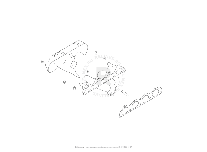 Запчасти Great Wall Hover H3 Поколение I (2010) 2.4л, 4×4 — Выпускной коллектор — схема