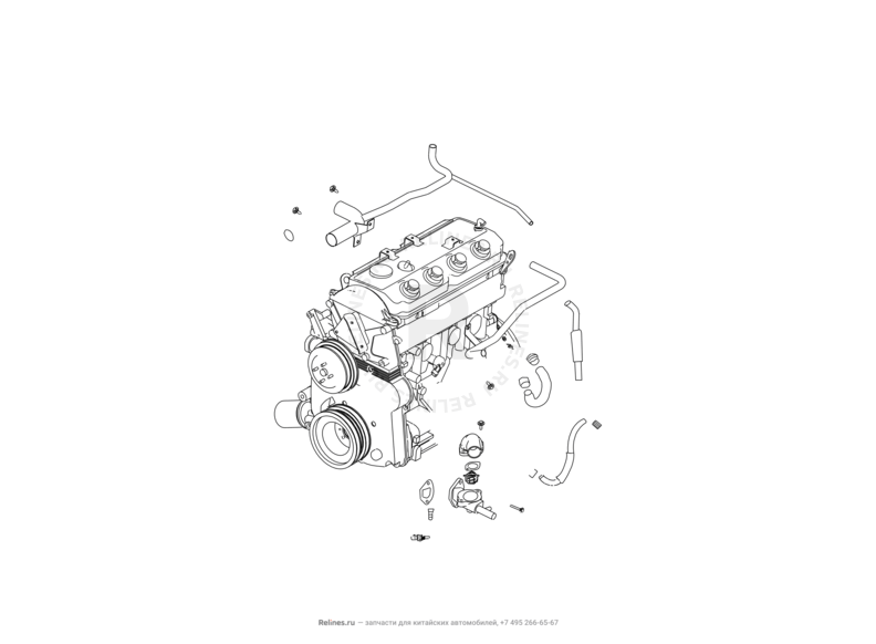Запчасти Great Wall Hover H3 Поколение I (2010) 2.4л, 4×4 — Термостат, патрубки системы охлаждения и датчик температуры охлаждающей жидкости — схема