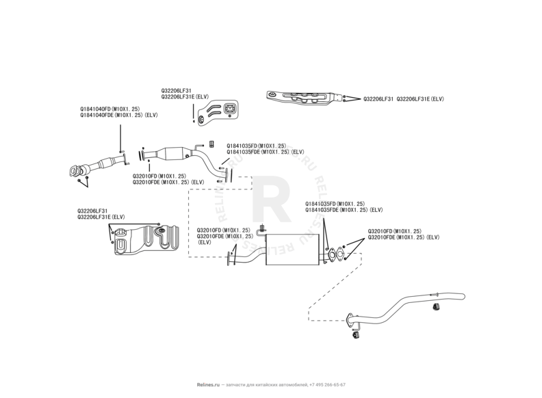 Запчасти Great Wall Hover H5 Поколение I (2010) 2.4л, бензин, 4x4, МКПП — Выпускная система — схема
