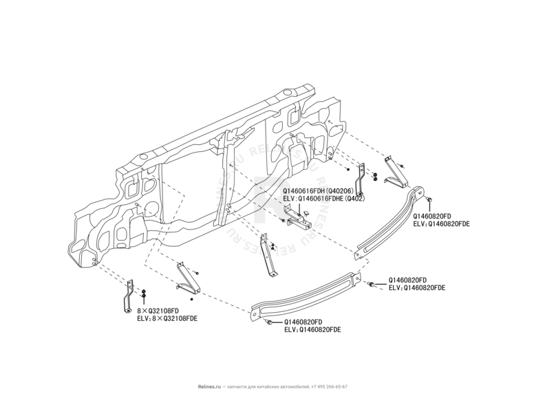 Запчасти Great Wall Hover H5 Поколение I (2010) 2.4л, бензин, 4x4, МКПП — Усилитель переднего бампера (2) — схема