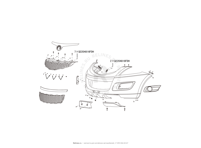 Запчасти Great Wall Hover H5 Поколение I (2010) 2.0л, дизель, 4x4, АКПП — Передний бампер (2) — схема