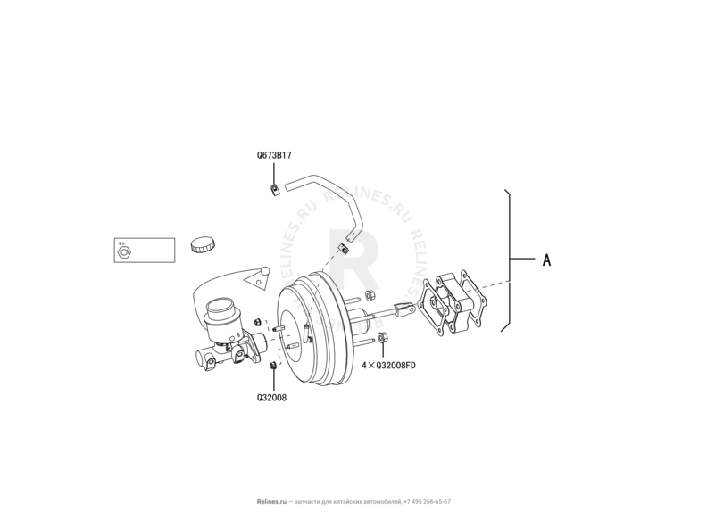 Запчасти Great Wall Hover H3 Поколение I (2010) 2.4л, 4×4 — Вакуумный усилитель и главный тормозной цилиндр — схема