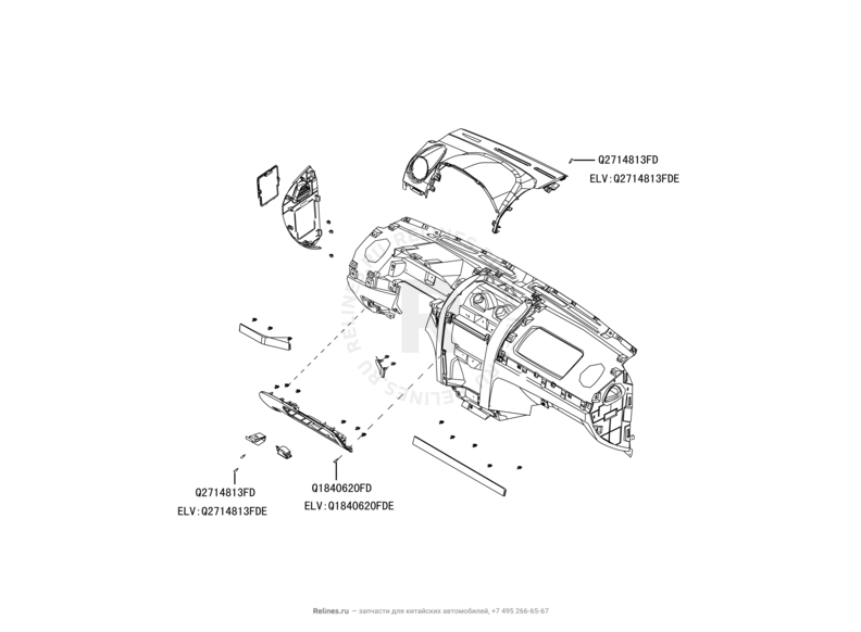 Запчасти Great Wall Hover H5 Поколение I (2010) 2.4л, бензин, 4x4, МКПП — Передняя панель (торпедо) (1) — схема
