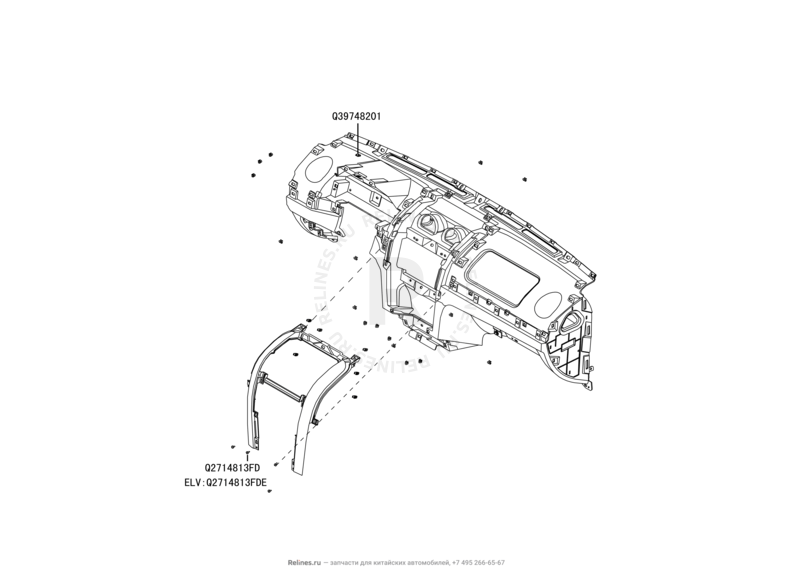 Запчасти Great Wall Hover H5 Поколение I (2010) 2.4л, бензин, 4x4, МКПП — Передняя панель (торпедо) (3) — схема