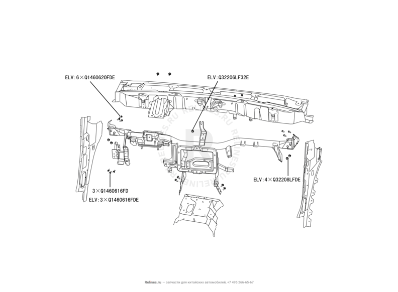Запчасти Great Wall Hover H3 Поколение I — рестайлинг (2014) 2.0л, турбо, 4×4 — Усилитель и кронштейны панели приборов (торпедо) — схема