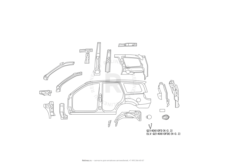 Запчасти Great Wall Hover H5 Поколение I (2010) 2.0л, дизель, 4x4, АКПП — Боковины (1) — схема