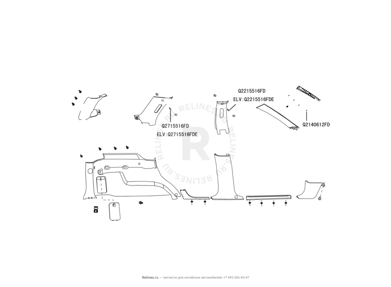 Запчасти Great Wall Hover H3 Поколение I (2010) 2.4л, 4×4 — Обшивка стоек и накладки порогов (2) — схема