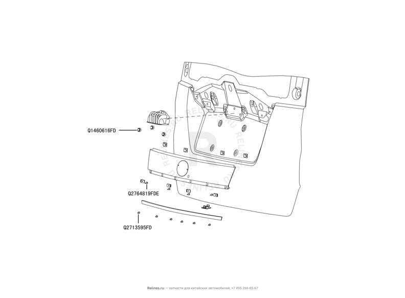Запчасти Great Wall Hover H5 Поколение I (2010) 2.4л, бензин, 4x4, МКПП — Рамка крепления заднего номерного знака и элементы внешней отделки двери задка — схема
