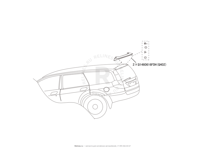 Запчасти Great Wall Hover H5 Поколение I (2010) 2.0л, дизель, 4x4, АКПП — Обшивка, комплектующие, молдинги и рейлинги крыши (2) — схема