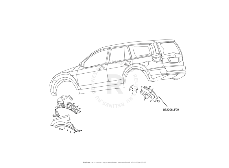 Запчасти Great Wall Hover H5 Поколение I (2010) 2.4л, бензин, 4x4, МКПП — Подкрылки и брызговики — схема