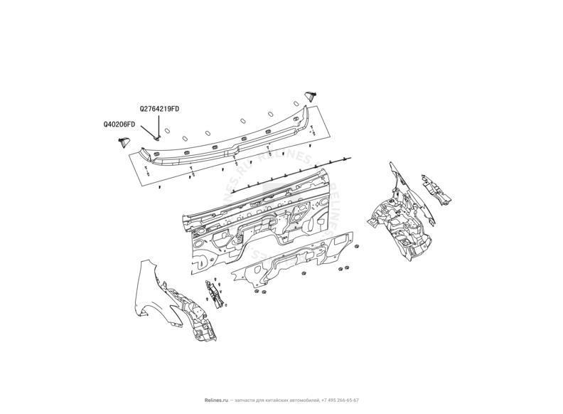 Запчасти Great Wall Hover H5 Поколение I (2010) 2.4л, бензин, 4x4, МКПП — Панели защитные, уплотнители моторного отсека и панель стеклоочистителя — схема