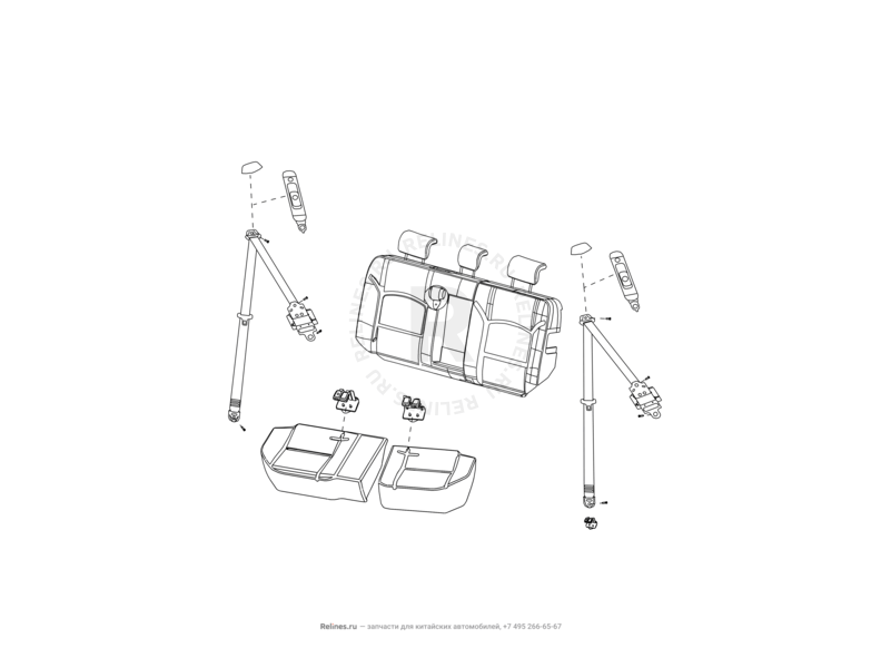 Запчасти Great Wall Hover H3 Поколение I (2010) 2.0л, 4×4 — Ремни и замки безопасности задних сидений (2) — схема