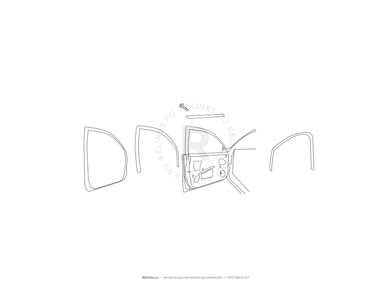 Запчасти Great Wall Hover H3 Поколение I — рестайлинг (2014) 2.0л, турбо, 4×4 — Уплотнители и молдинги передних дверей — схема
