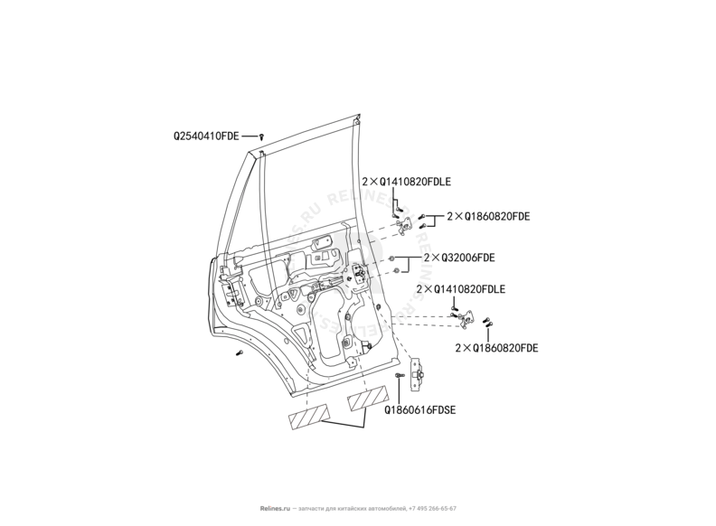 Запчасти Great Wall Hover H5 Поколение I (2010) 2.0л, дизель, 4x4, МКПП — Двери задние и их комплектующие (уплотнители, молдинги, петли, стекла и зеркала) — схема