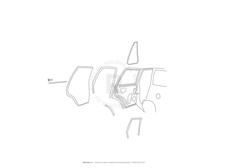 Запчасти Great Wall Hover H3 Поколение I — рестайлинг (2014) 2.0л, турбо, 4×4 — Уплотнители и молдинги задних дверей — схема