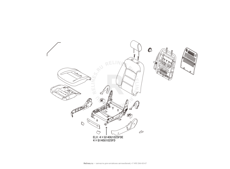 Запчасти Great Wall Hover H3 Поколение I (2010) 2.0л, 4×4 — Сиденье переднее левое, механизмы регулировки и ремень безопасности (2) — схема